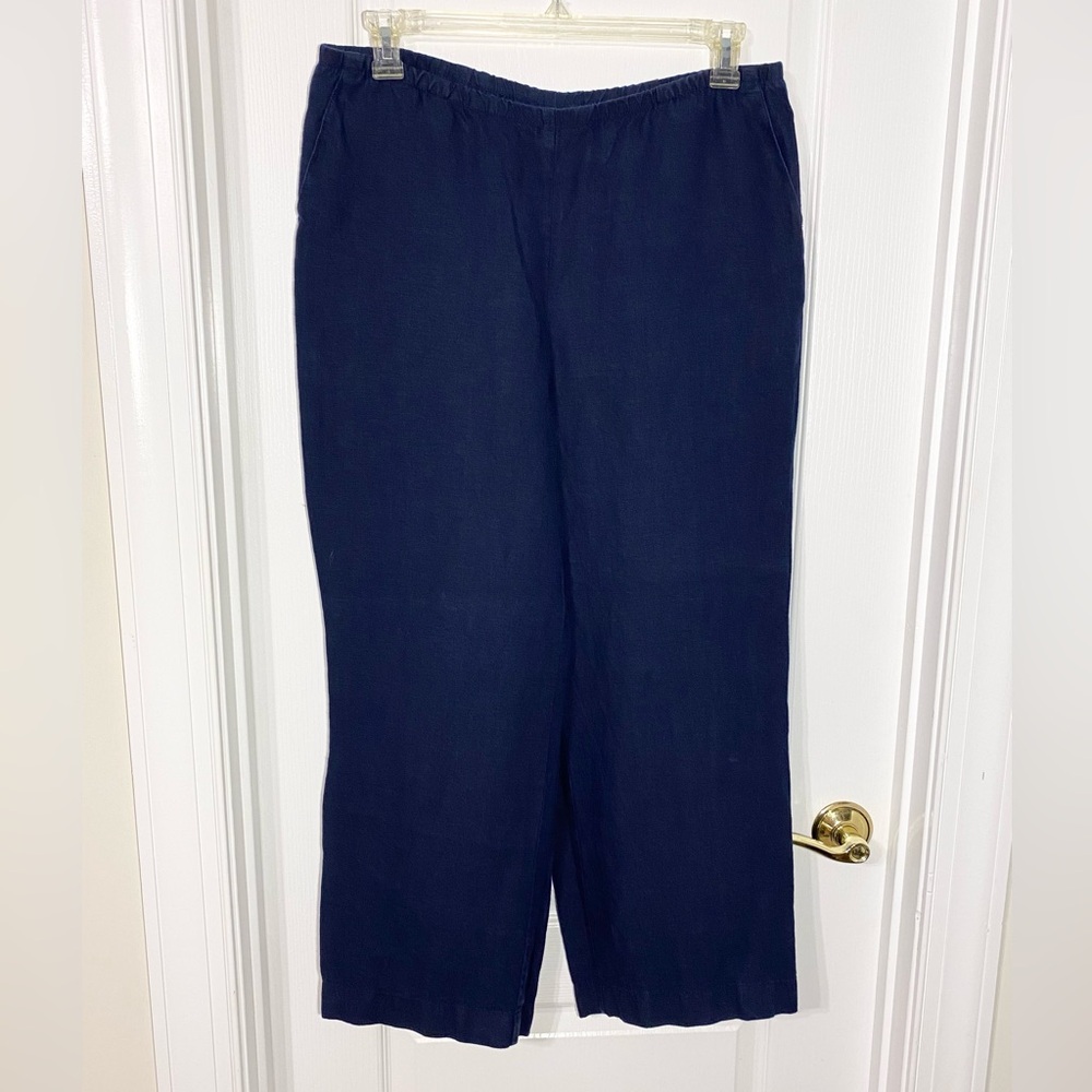 J.Jill LINEN Wide Leg Relaxed Fit Pants Navy Size Petite Medium
